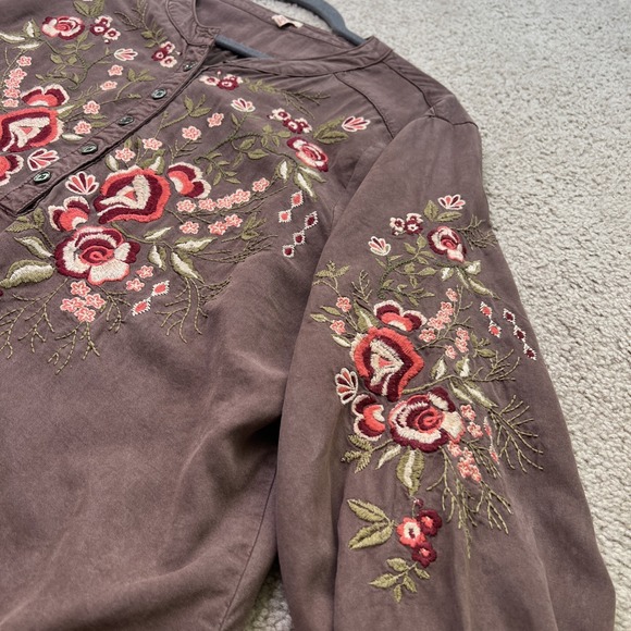 REBA Woman Embroidered Fall Flowers Peasant Brown Blouse 3/4 Sleeves XL - Picture 7 of 9